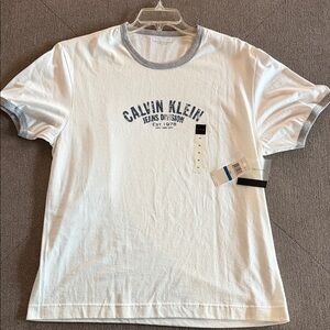 Calvin Klein White and Gray Short Sleeve Tee